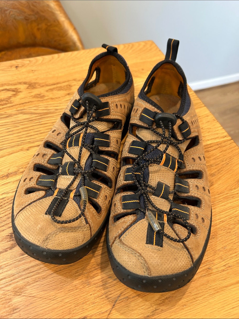 Clarks Tan and Black Men's Closed-Toe Outdoor Sandals